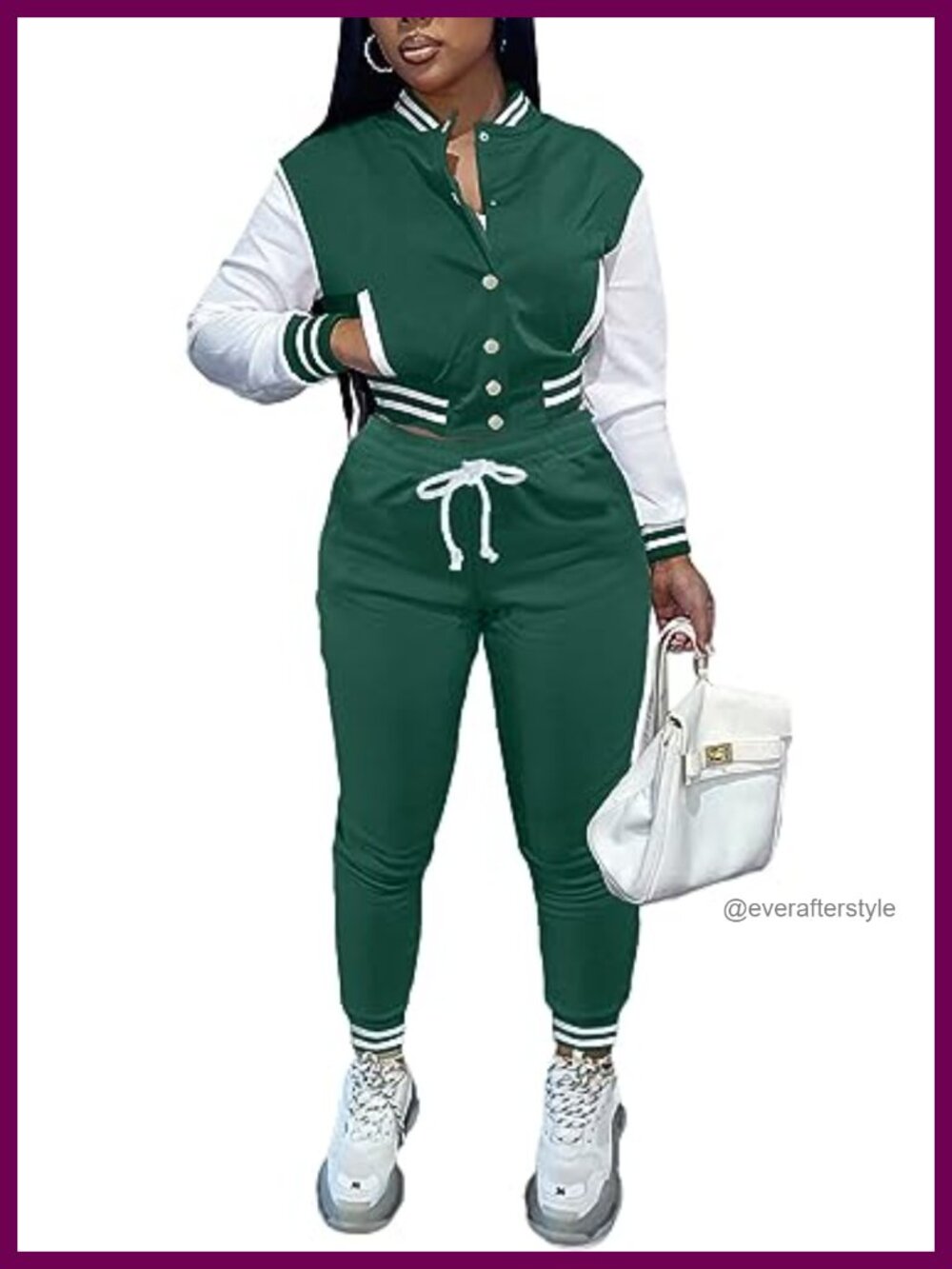 Womens 2 Piece Tracksuit Cropped Varsity Bomber Jacket Jogger Set